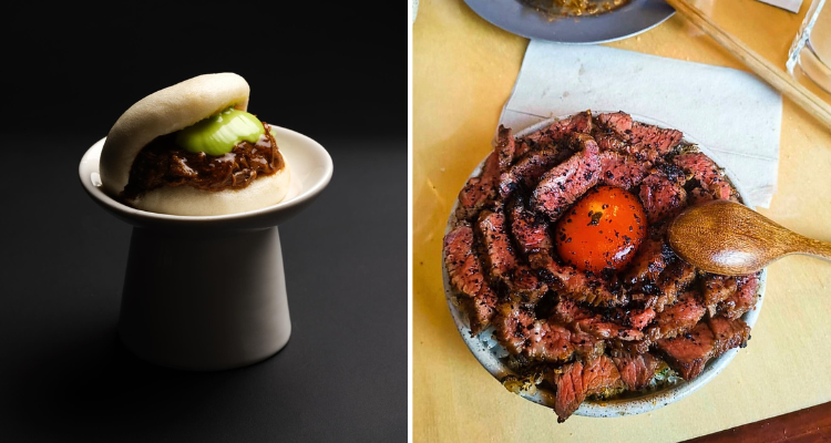 Bao bun from BAO and beef rice with egg yolk.