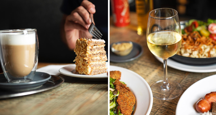 Cakes and wine at Kipferl Restaurant & Patisserie.