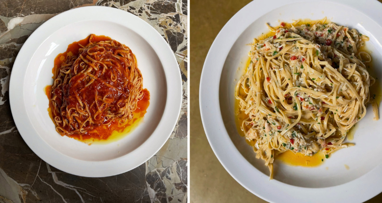 Two plates of pasta from Padella.