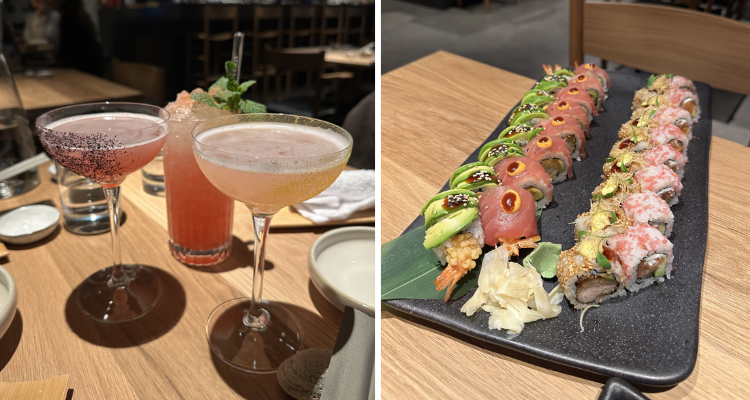 Cocktails and sushi rolls at Sticks'n'Sushi Glasgow.