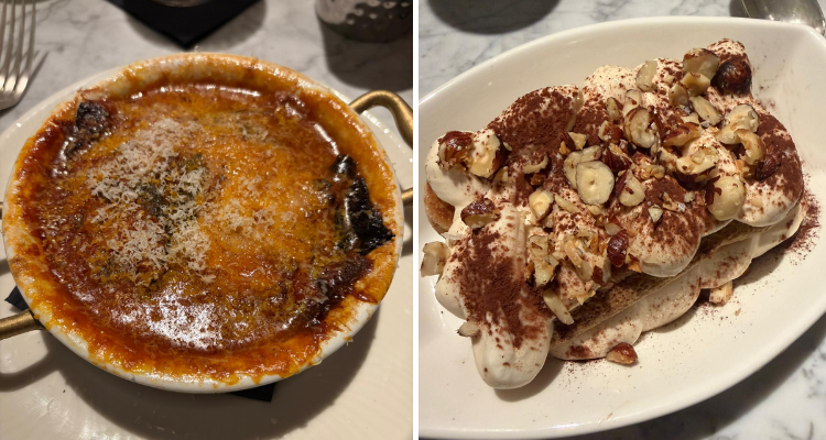 Aubergine parmigiana and tiramisu at Tortello.