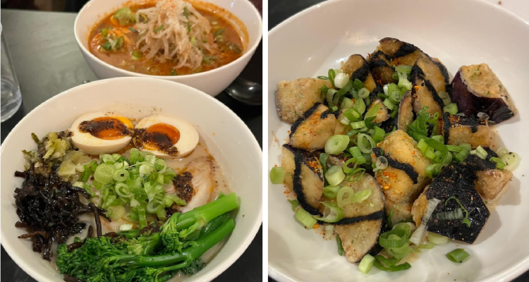 Ramen and aubergine at Ivan Ramen in Clerkenwell.