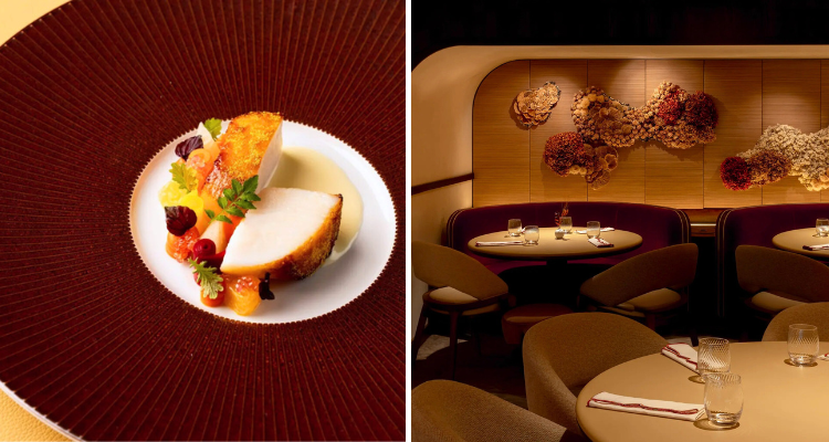 The interiors and a dish at Bonheur by Matt Abe.