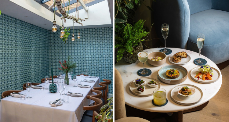 The private dining room and plates of food at Orion by Alex Webb.