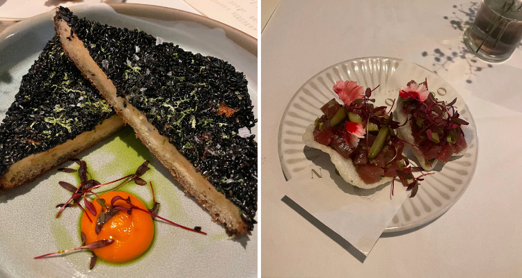 The prawn toast and tuna tartare from Orion by Alex Webb.