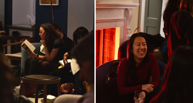 Girls laughing at Turning Pages book club.