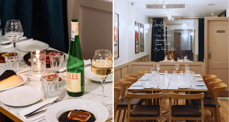 The laid table and interiors of Donostia in London.