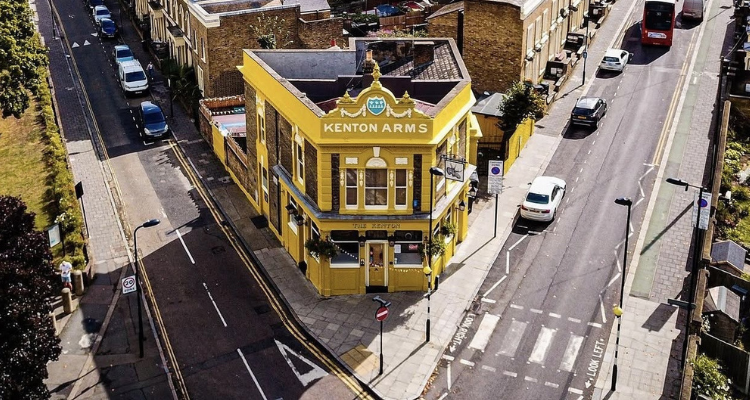 Aerial shot of The Kenton Arms in London. 