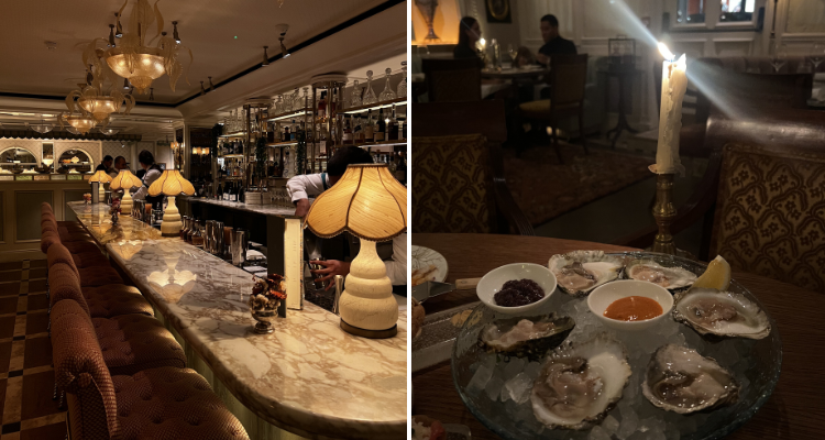 Powder pink art deco bar and a platter of Carlingford oysters 