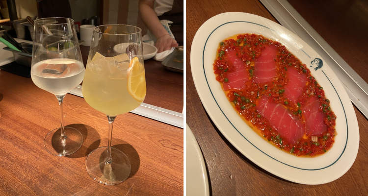 Collage of cocktails and tuna from the Manthan menu.