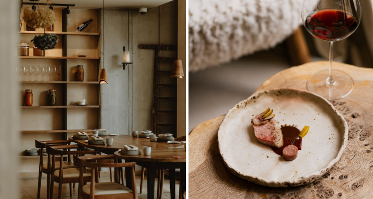 The interiors and pork with red wine from Restaurant St Barts.