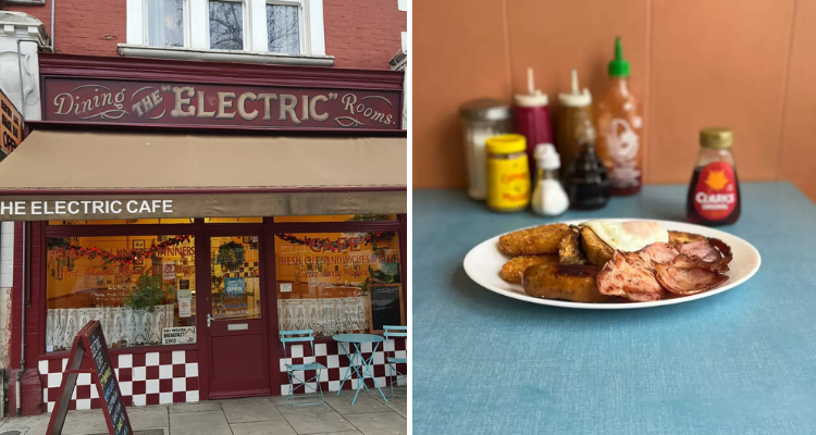 Exterior and breakfast at The Electric Cafe London.