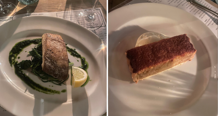 Halibut with sea herbs and a Norfolk treacle pudding.