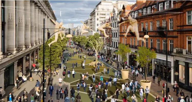 A mock-up of a pedestrian-friendly Oxford Street