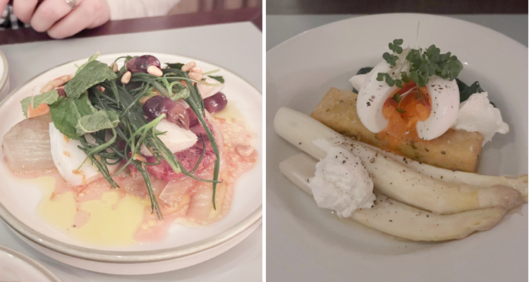 Salt fish salad and asparagus with goats cheese at Elsa Fitzrovia.