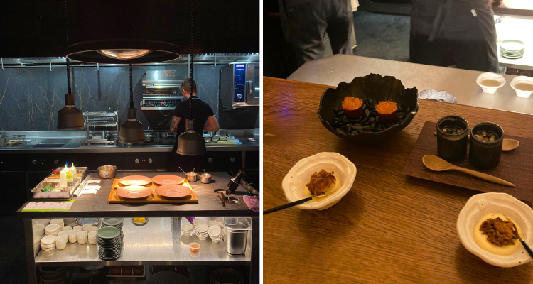 Picture of the kitchen and a glass of wine from FURNA.