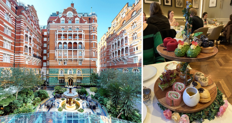 Exterior and afternoon tea at Taj 51 Buckingham Gate.