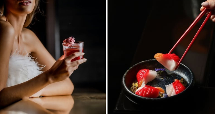 Drinks and dumplings at Tattu. 