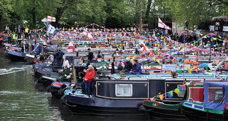 Canal Boats lining London's Little Venice.