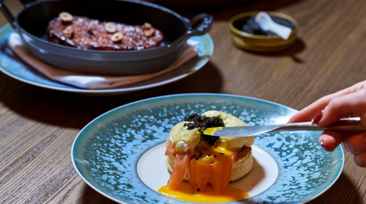 Pavyllon Michelin Star Breakfast Tasting Menu - including eggs royale topped with caviar.