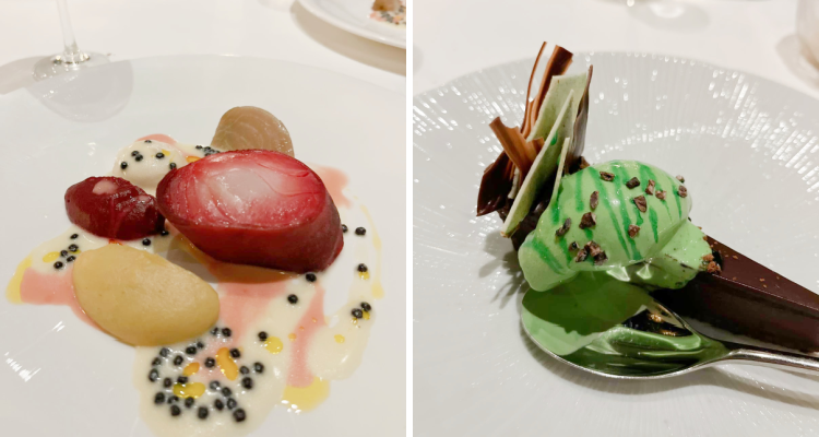 Cod dish and chocolate dessert at Tom Brown at The Capital.