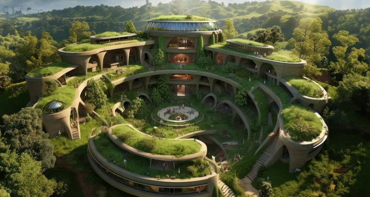 A rendering of Xanadoo, featuring a futuristic, tree-filled development