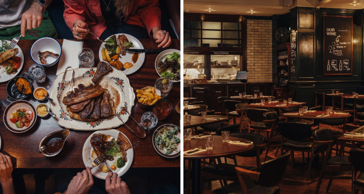 Collage of the interiors and food at Blacklock Birmingham.