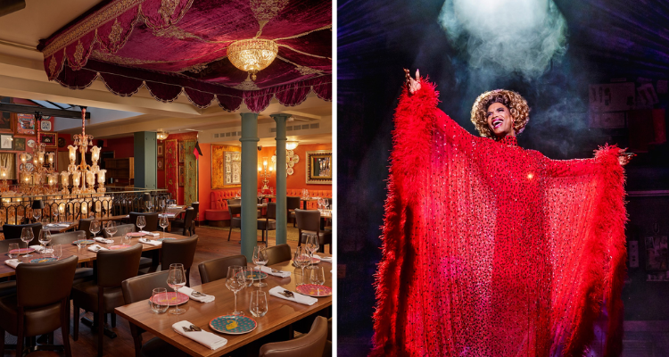 Collage of Lola in Kinky Boots and Colonel Saab Trafalgar Square.