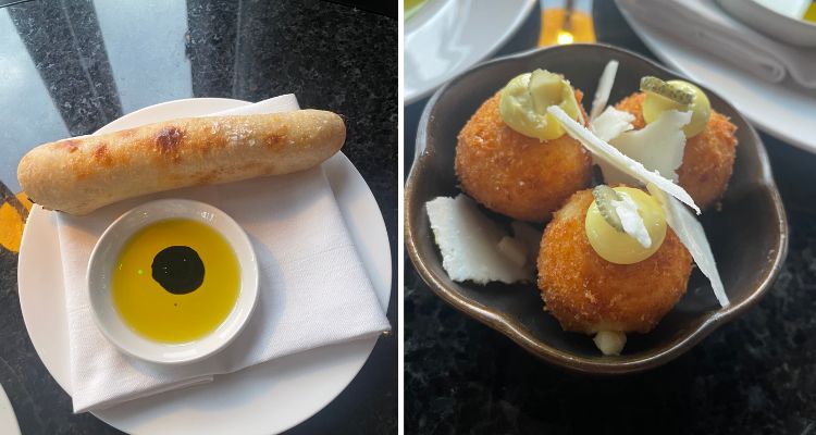 The focaccia and cheese croquettes from Solaya.