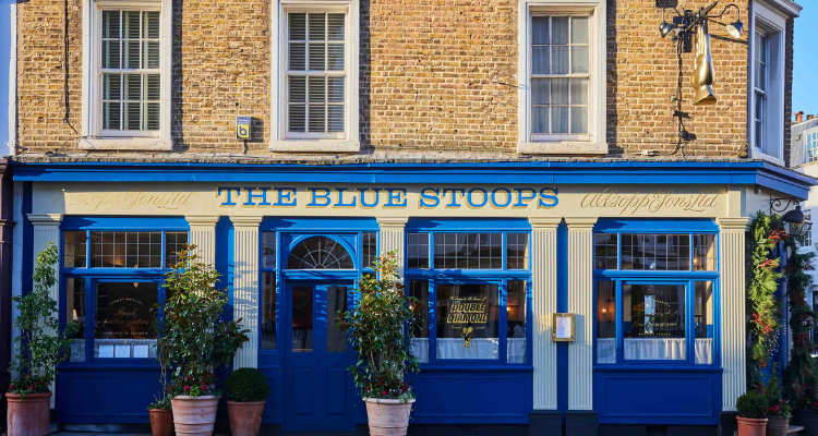 The exterior of a London pub, The Blue Stoops.