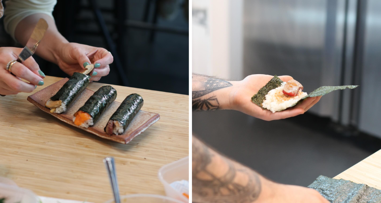 Handrolls being made at Miokuru.