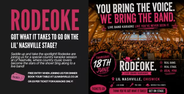 RODEOKE! Country Karaoke Night at Lil' Nashville. Sing along to a live band!