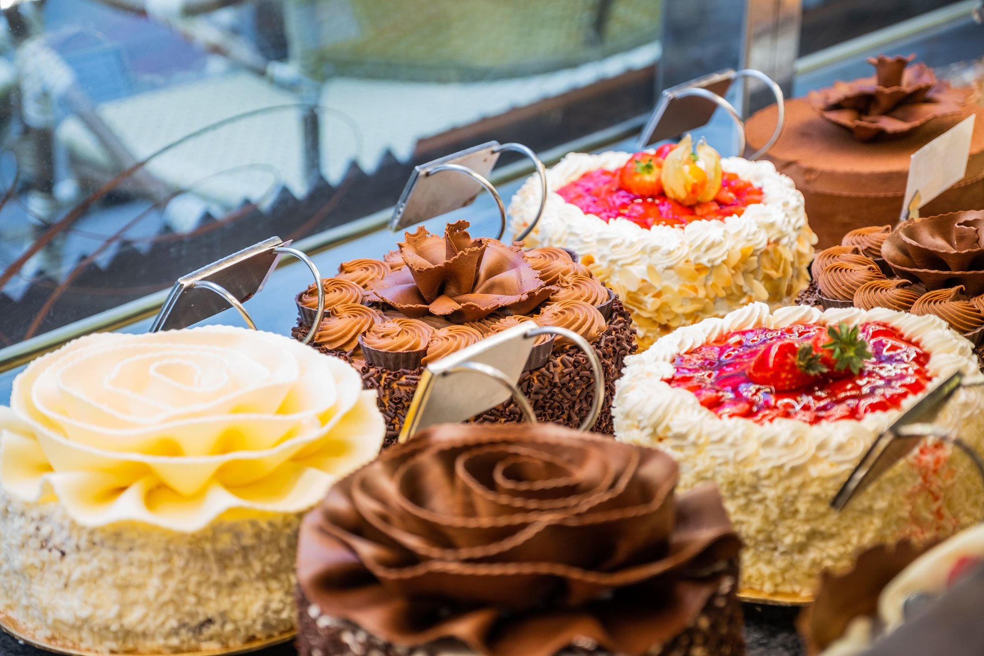 Cakes on the counter at Caffee Concert in London.