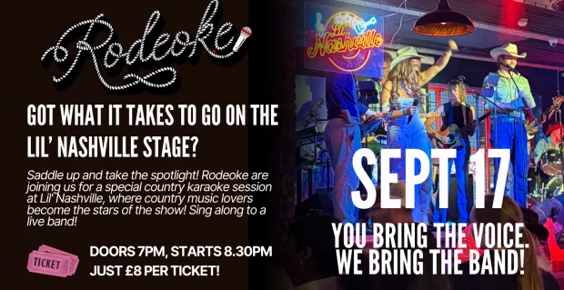 RODEOKE! Country Karaoke Night at Lil' Nashville. Sing along to a live band!
