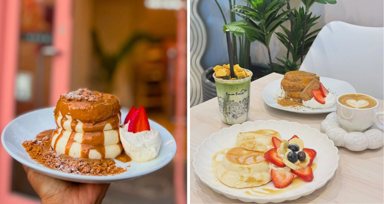 Pancakes from Fuwa Fuwa and matcha drink.