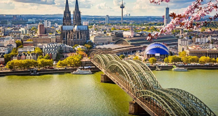 An aerial view of Cologne's cityscape.
