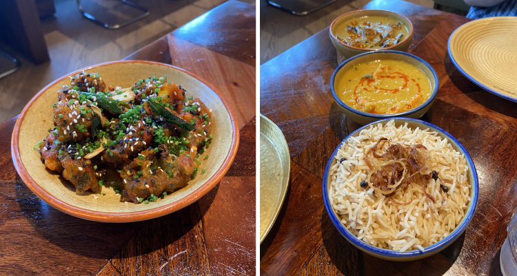 A collage of starters and curries at Hoppers Shoreditch.