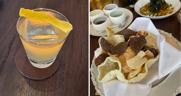 The Pappad selection and a mango margarita.