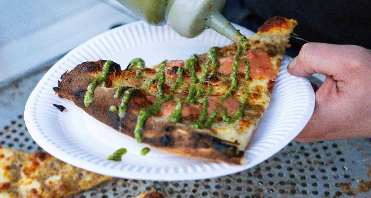 Slice of pizza from slice-o-mania festival in London.