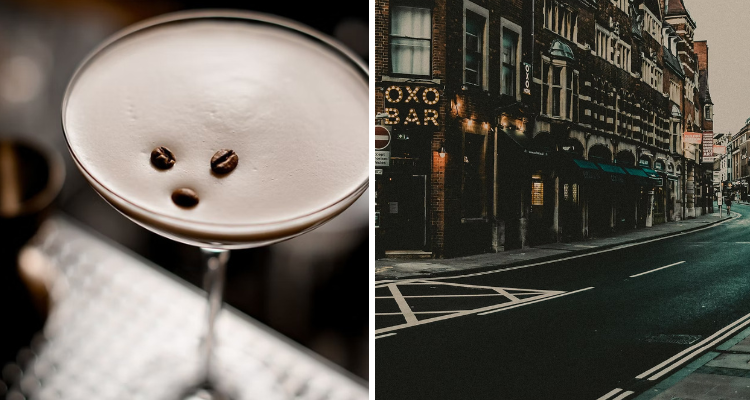 Espresso martini and the outside of the Oxo Bar in Oxford.