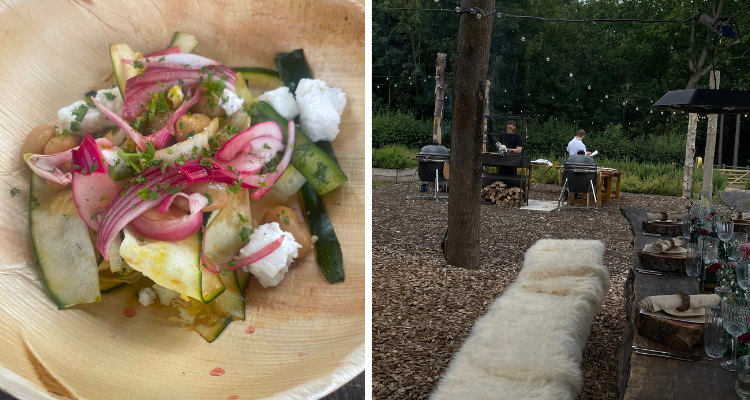 The Woodland Table salad and the chefs cooking.