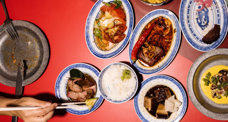 Flat lay of BBQ food from Hon's BBQ.
