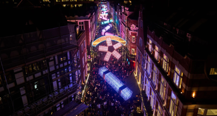 An aerial view of the Carnaby Street lights. 