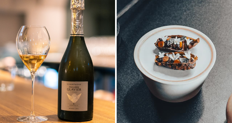 Champagne and food at Portfolio MCR.