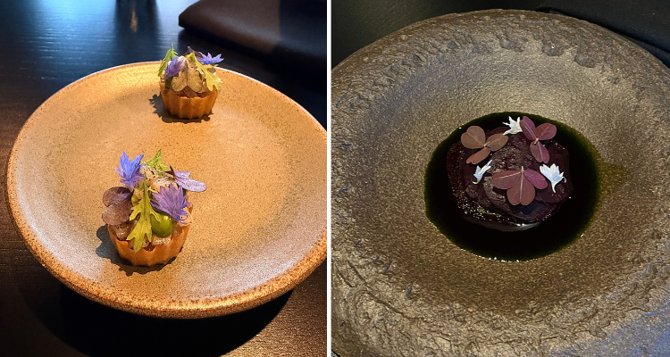 Snacks and beetroot dish at AO by Daniel Rogan.