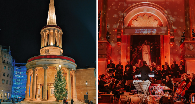 Collage of the exterior and interior of All Souls Church London.