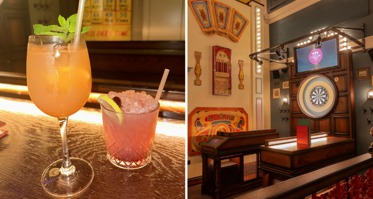 Cocktails and dartboard at Flight Club Glasgow.