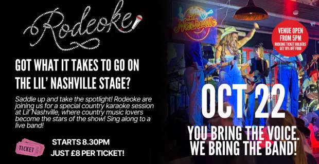 RODEOKE! Country Karaoke Night at Lil' Nashville. Sing along to a live band!