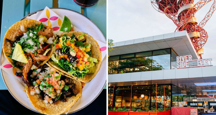 Tacos and the outside of Riverside East.