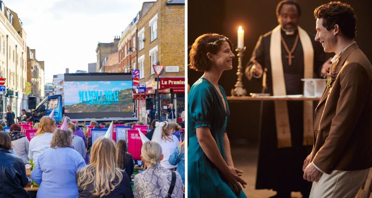 Collage of the cinema screen and Romeo and Juliet on stage.